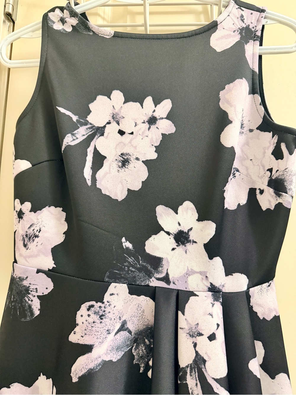 Black Fit-and-Flare Dress with Lilac Floral Print - Picture 2 of 5